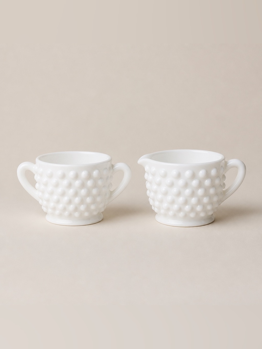 Hobnail White Mini Creamer and Sugar Dish
